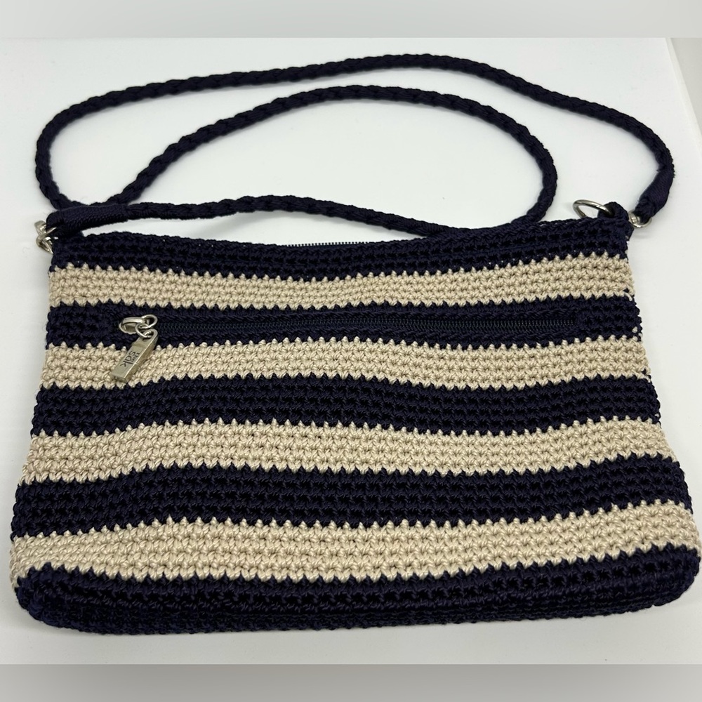 The Sak Striped Blue & Beige Small Crossbody Bag, EUC.